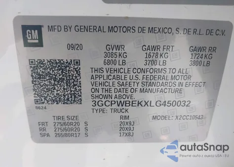 2020 Chevrolet Silverado 1500 2Wd Short Bed Custom from USA, damaged, VIN 3GCPWBEKXLG450032